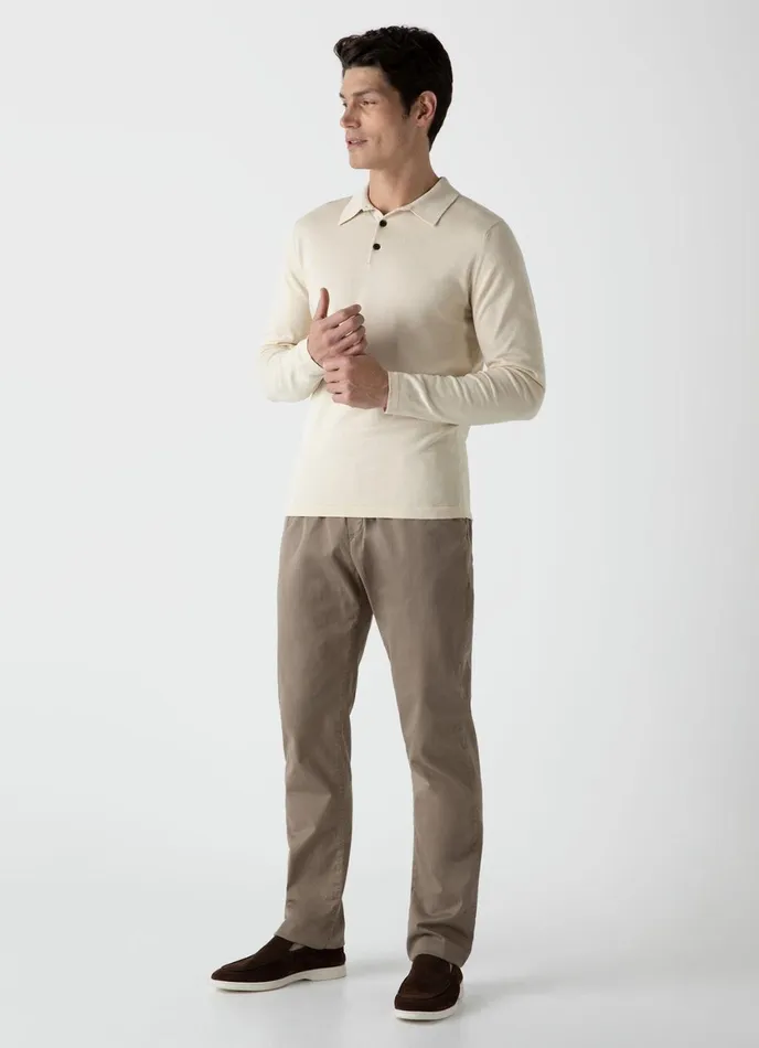Long Sleeve Sea Island Cotton Polo Shirt Undyed Men SUNSPEL Knitwear