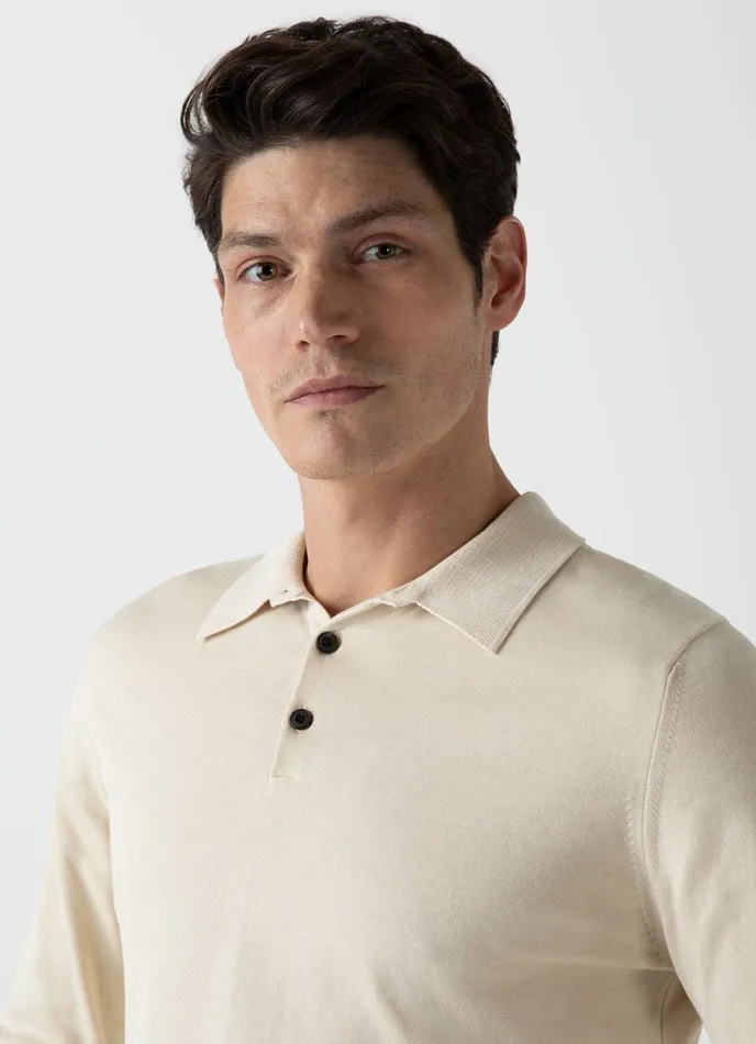 Long Sleeve Sea Island Cotton Polo Shirt Undyed Men SUNSPEL Knitwear