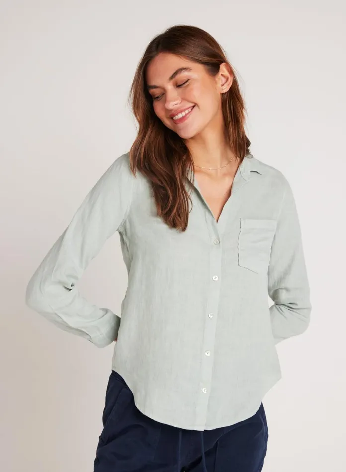 Long Sleeve Women Bella Dahl Linen Pocket Button Down 8211 Oasis Green