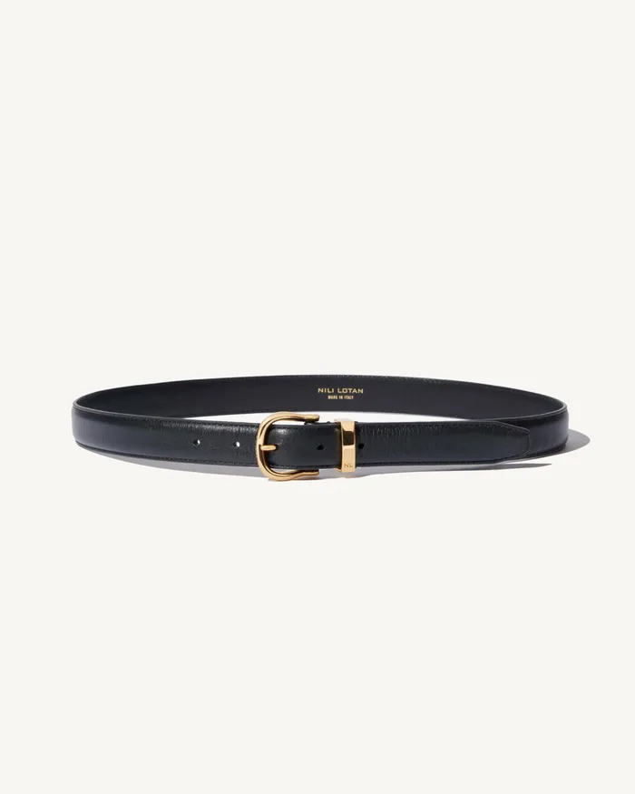 LOUISE BELT Black Wshiny Brass Buckle Women Nili Lotan Belts and Accessories