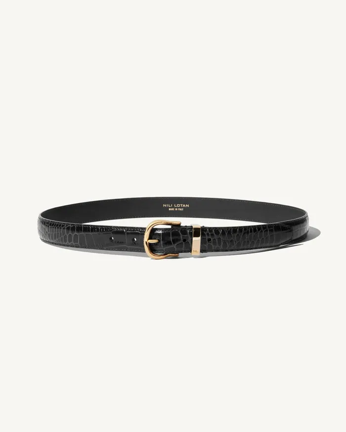 LOUISE BELT Dark Brown Wshiny Brass Buckle Women Nili Lotan Belts and Accessories
