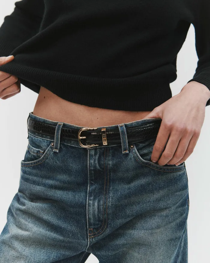 LOUISE BELT Dark Brown Wshiny Brass Buckle Women Nili Lotan Belts and Accessories