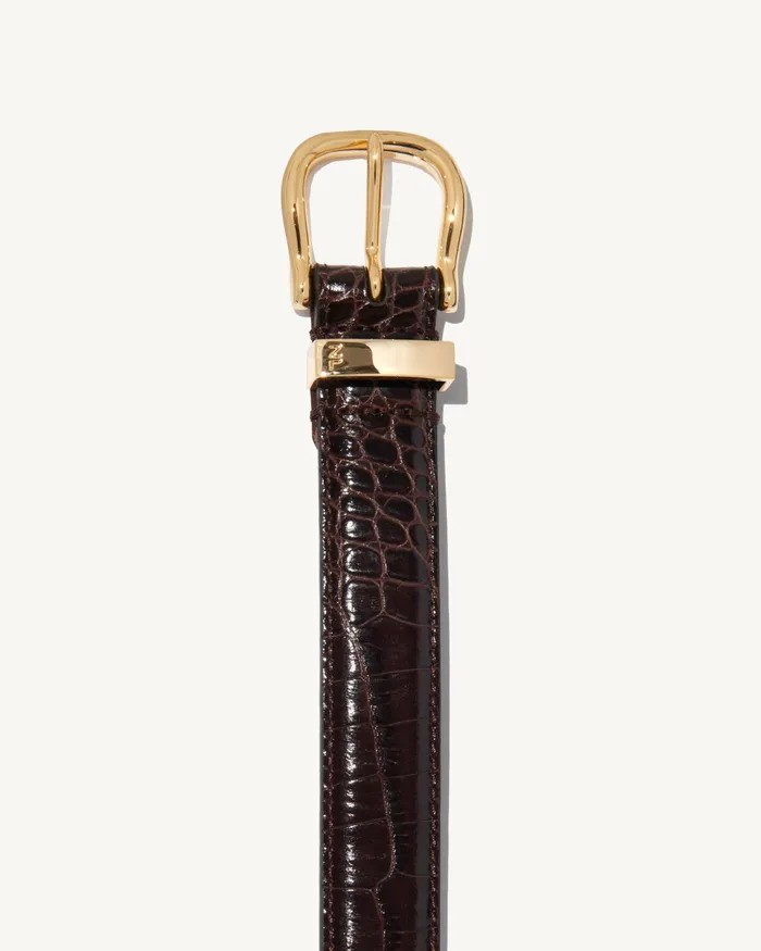LOUISE BELT Dark Brown Wshiny Brass Buckle Women Nili Lotan Belts and Accessories