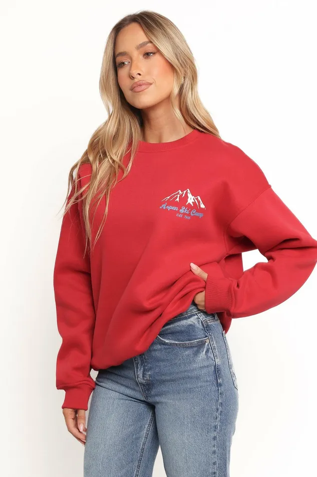 Loungewear Women Torie Apres Ski Camp Sweatshirt Cherry Petal and Pup