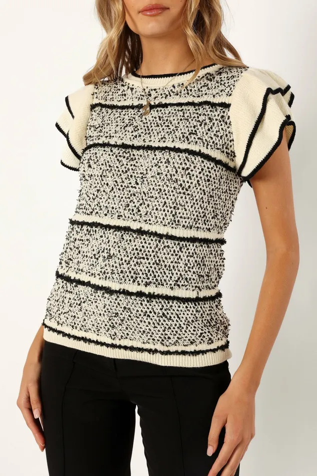 Lydia Knit Top Ivory Black Women Blouses and Shirts Petal and Pup