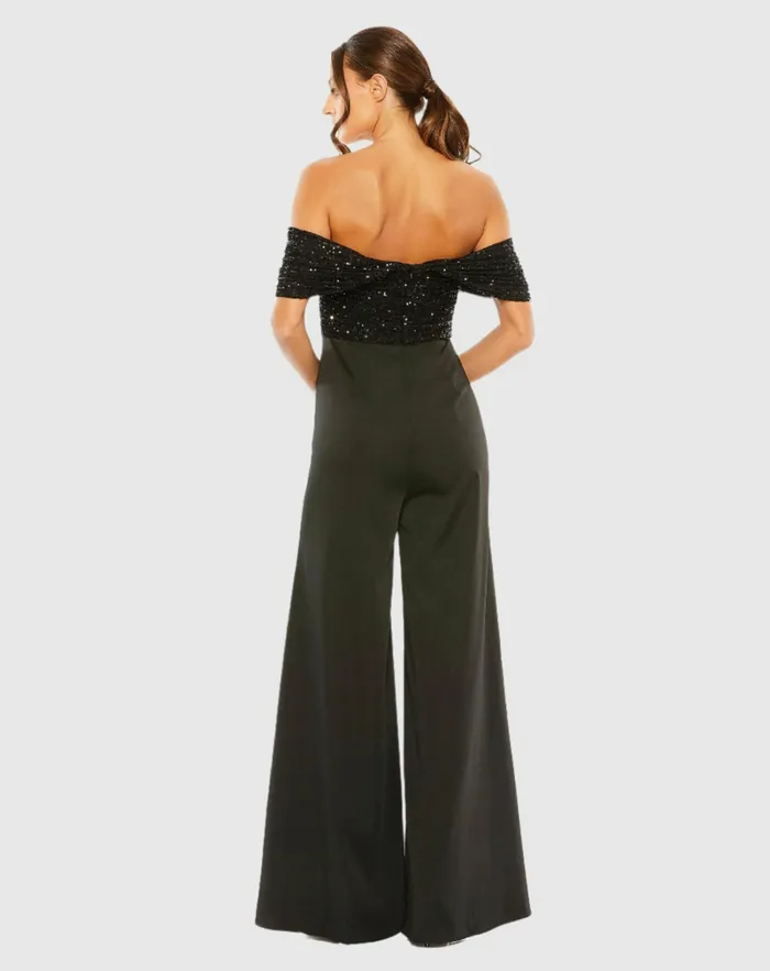 Mac Duggal Jumpsuits and Rompers Women Sequined Off The Shoulder Jumpsuit Black Mac Duggal Jumpsuits and Rompers Women Sequined Off The Shoulder Jumpsuit Black