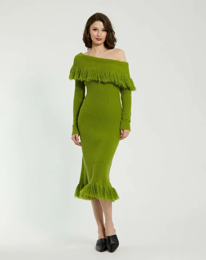 Mac Duggal Off The Shoulder Fringe Long Sleeve Knit Dress Pear Women Every Day Dresses Mac Duggal Off The Shoulder Fringe Long Sleeve Knit Dress Pear Women Every Day Dresses