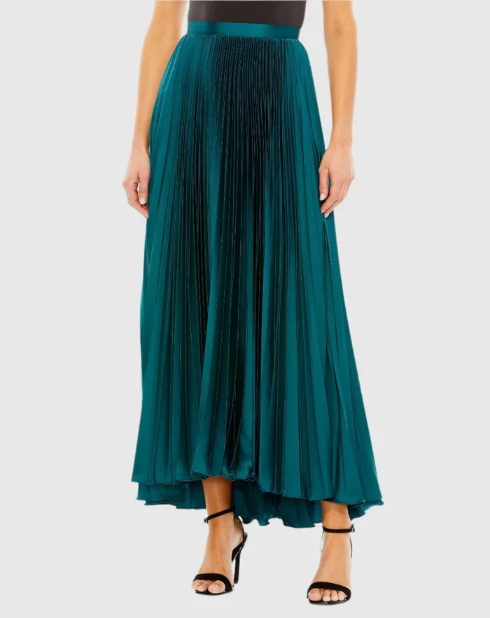 Mac Duggal Skirts Women Satin Pleated Skirt Peacock