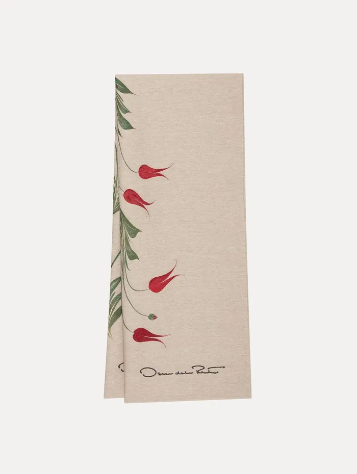 Marbled Tulip Jacquard Scarf Linen Red Women Oscar De La Renta Scarves