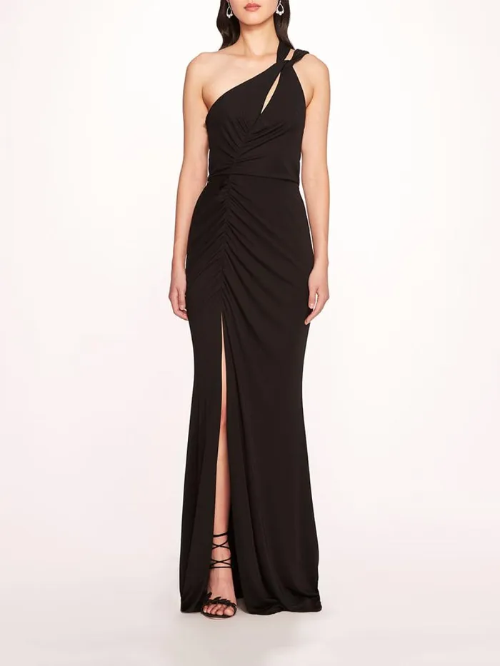 Marchesa Marchesa Notte Asymmetrical Matte Gown Black 8211 Women