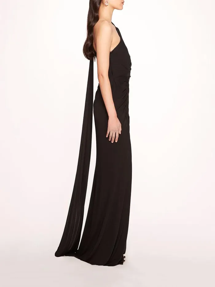 Marchesa Marchesa Notte Asymmetrical Matte Gown Black 8211 Women