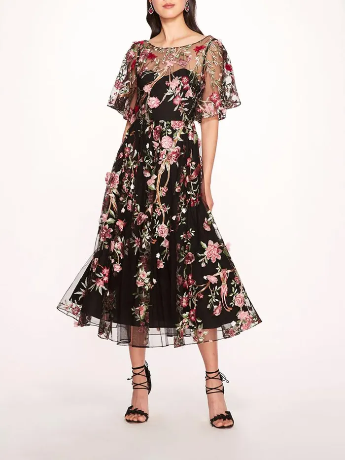 Marchesa Marchesa Notte Garden Of Eden Midi Dress Black Multi 8211 Women