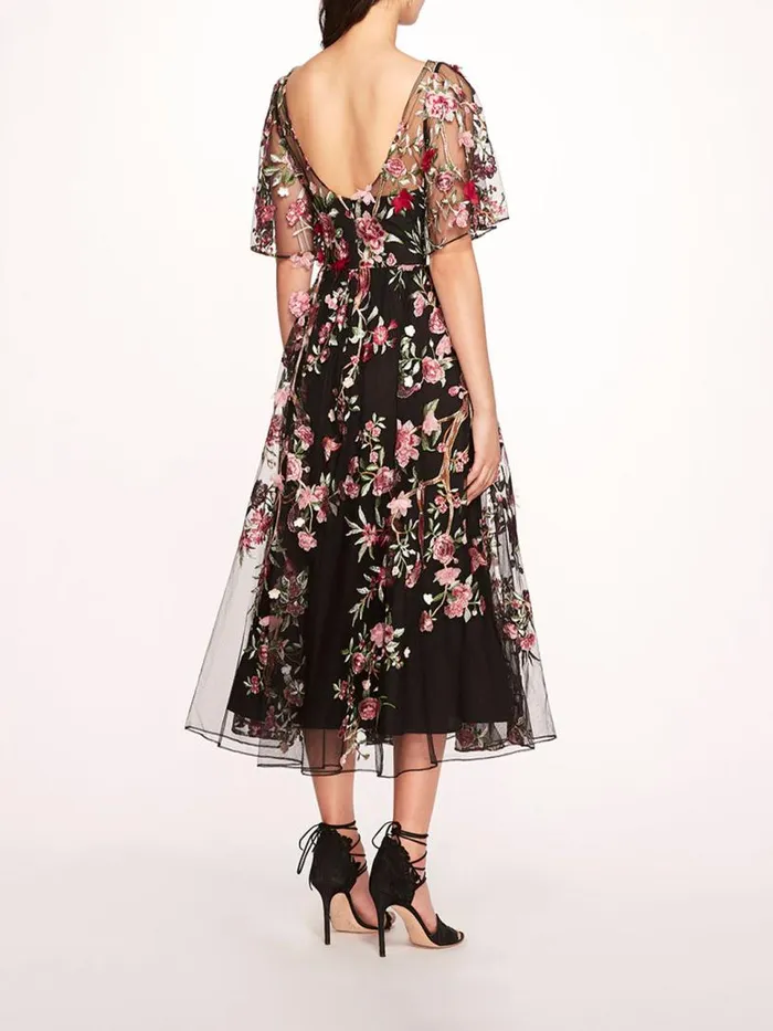Marchesa Marchesa Notte Garden Of Eden Midi Dress Black Multi 8211 Women