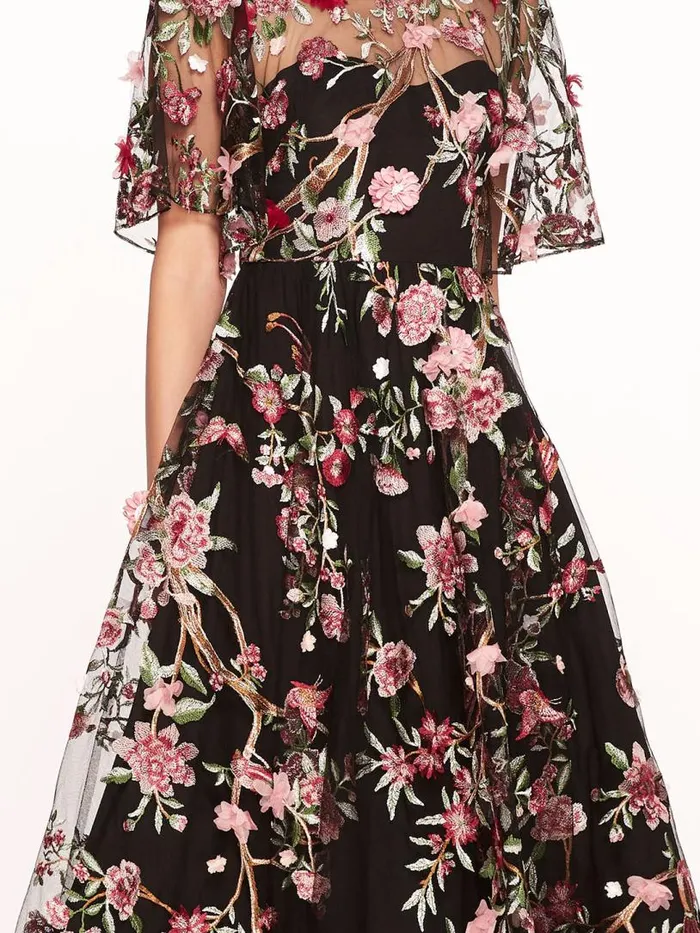 Marchesa Marchesa Notte Garden Of Eden Midi Dress Black Multi 8211 Women