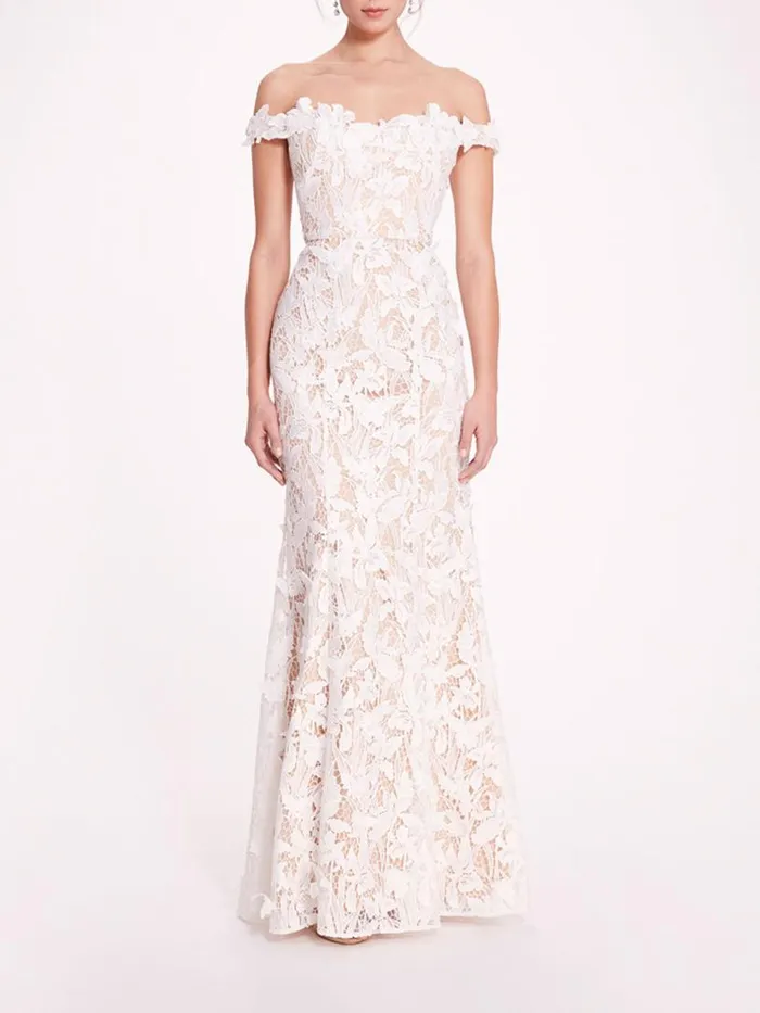 Marchesa Marchesa Notte Organic Lace Gown Ivory 8211 Women