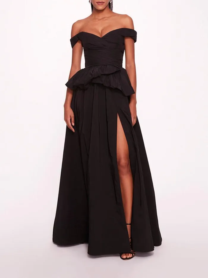 Marchesa Marchesa Notte Peplum Taffeta Gown Black 8211 Women