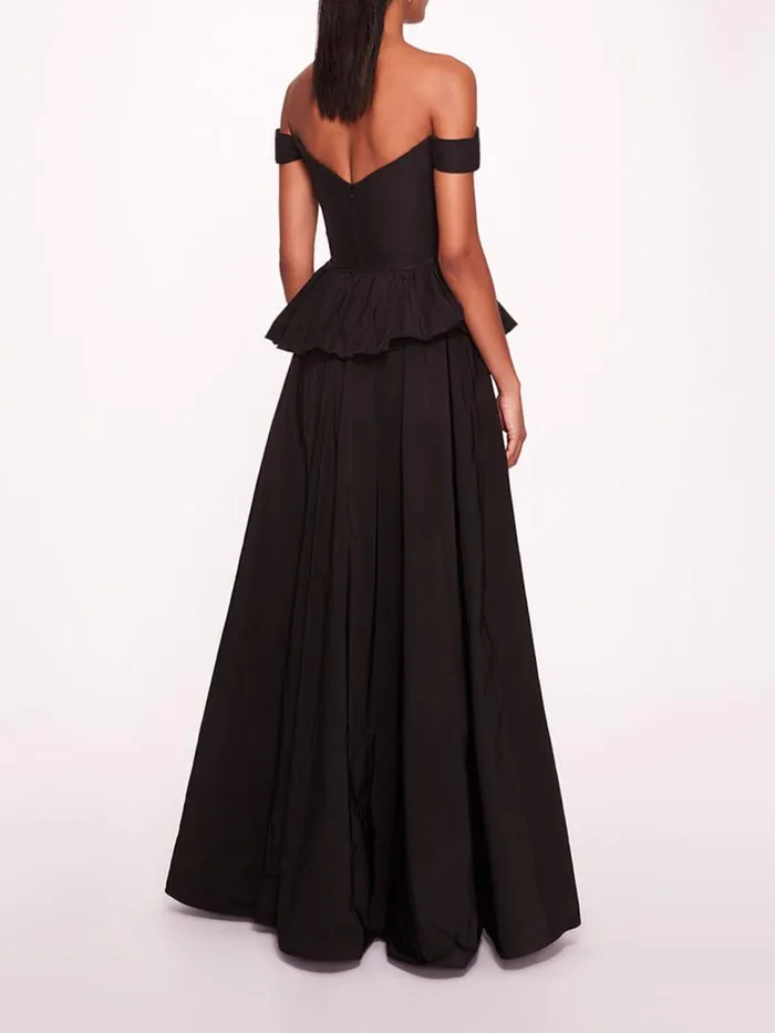 Marchesa Marchesa Notte Peplum Taffeta Gown Black 8211 Women