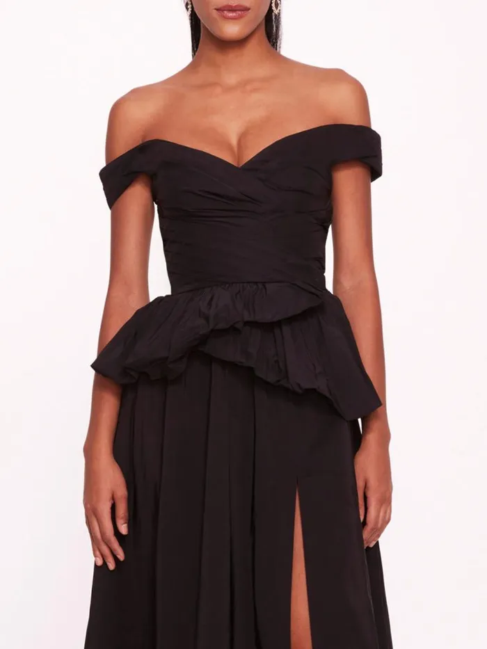 Marchesa Marchesa Notte Peplum Taffeta Gown Black 8211 Women
