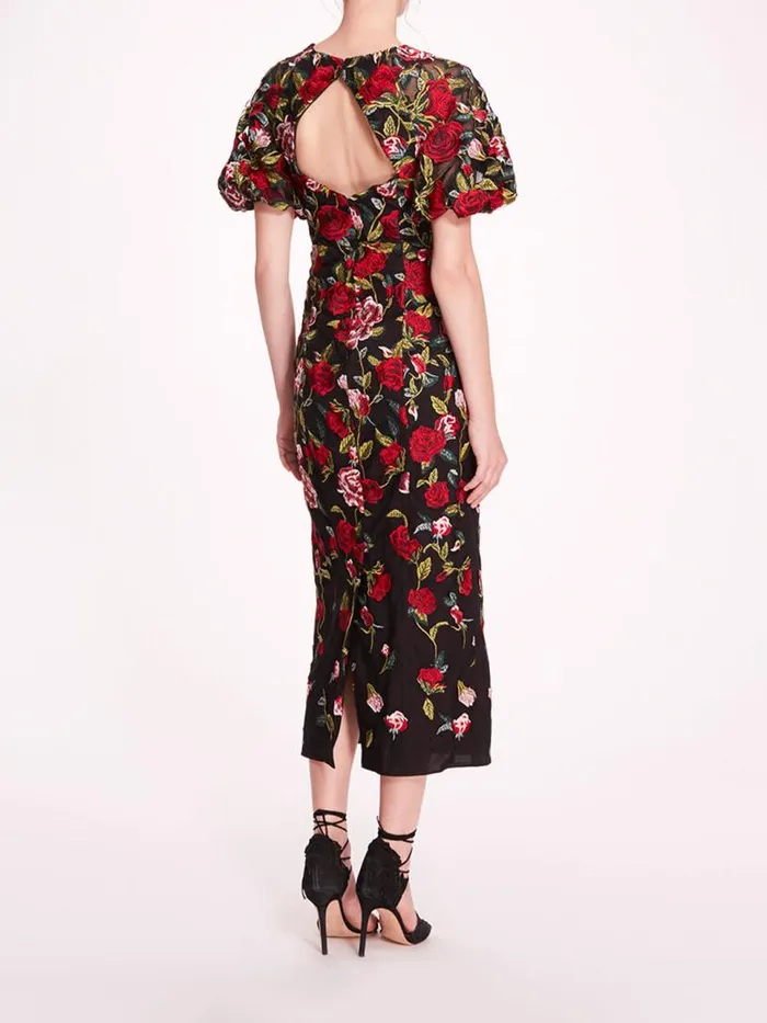 Marchesa Marchesa Notte Roses Tulle Midi Dress Black Red 8211 Women