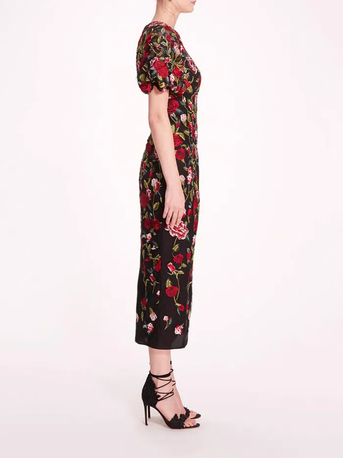 Marchesa Marchesa Notte Roses Tulle Midi Dress Black Red 8211 Women