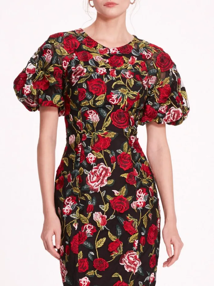 Marchesa Marchesa Notte Roses Tulle Midi Dress Black Red 8211 Women