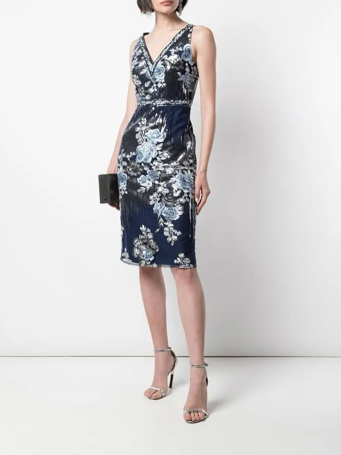 Marchesa Marchesa Notte Sequin Embroidered Cocktail Dress Navy 8211 Women