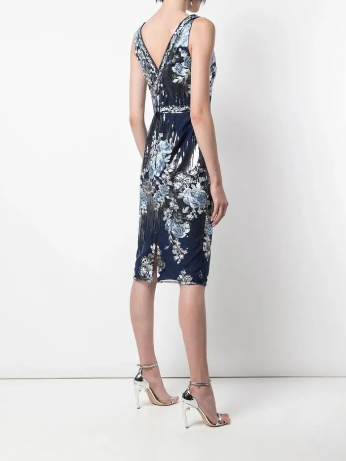 Marchesa Marchesa Notte Sequin Embroidered Cocktail Dress Navy 8211 Women