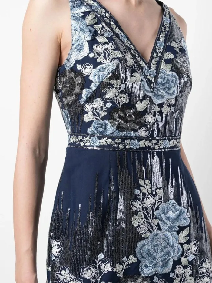 Marchesa Marchesa Notte Sequin Embroidered Cocktail Dress Navy 8211 Women
