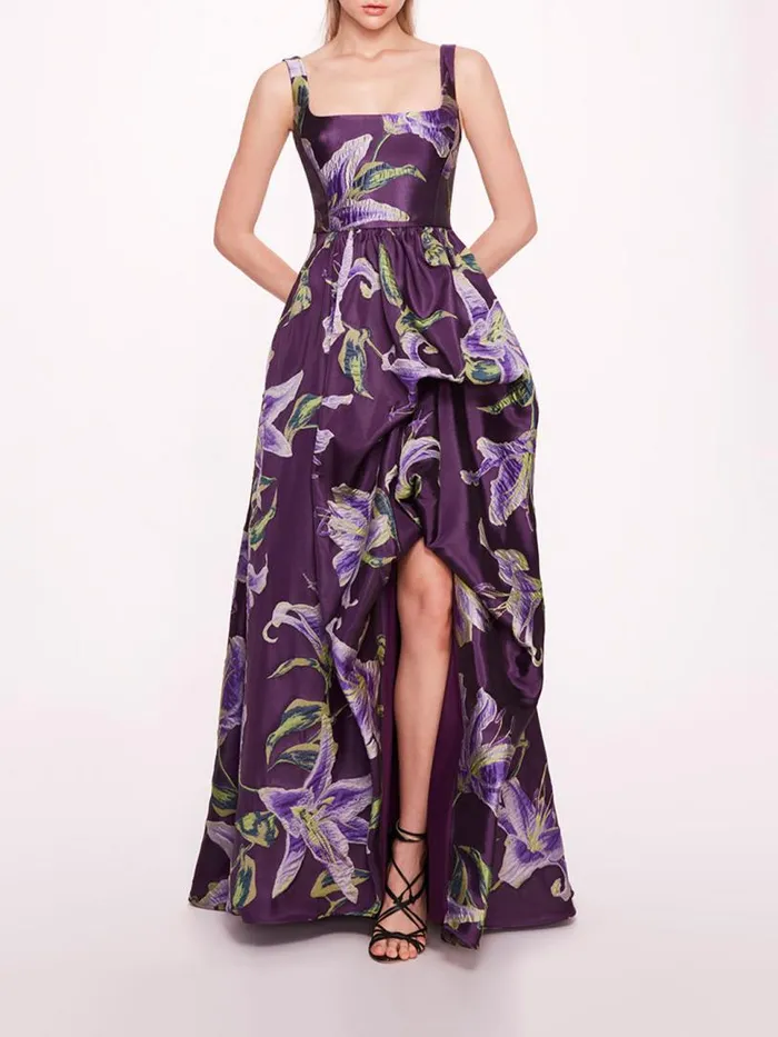 Marchesa Marchesa Notte Square Neck Drape Ballgown Purple 8211 Women