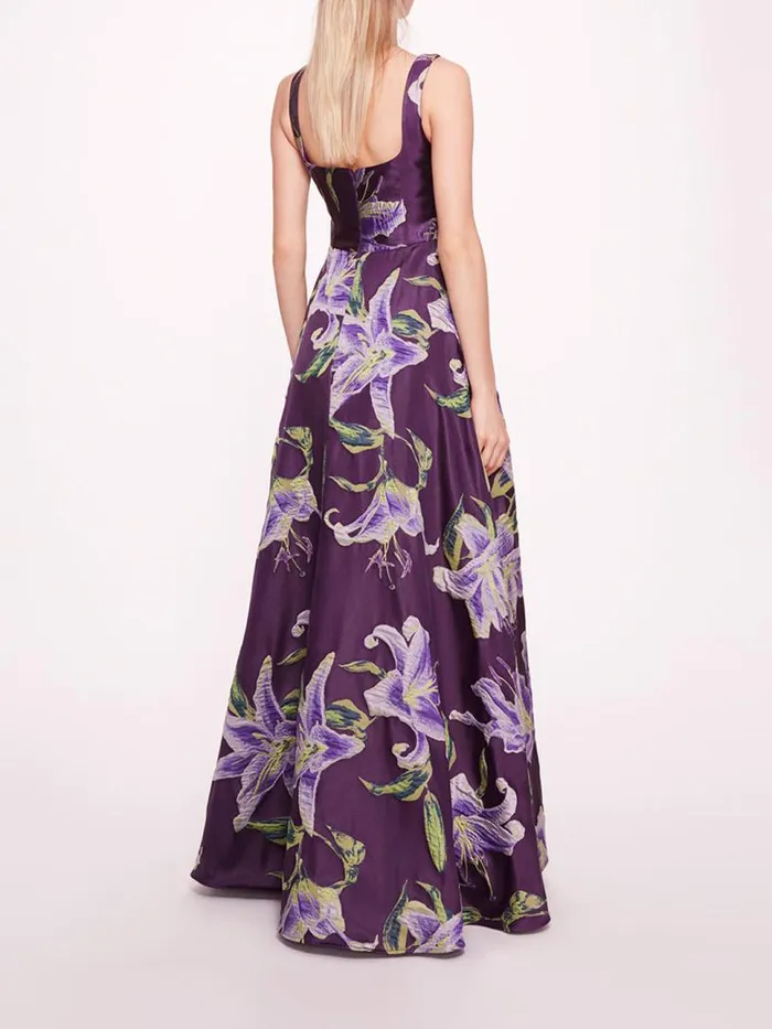 Marchesa Marchesa Notte Square Neck Drape Ballgown Purple 8211 Women