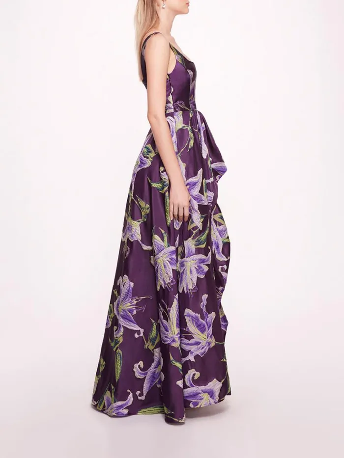 Marchesa Marchesa Notte Square Neck Drape Ballgown Purple 8211 Women