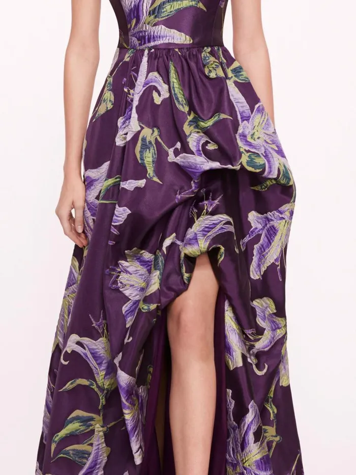 Marchesa Marchesa Notte Square Neck Drape Ballgown Purple 8211 Women