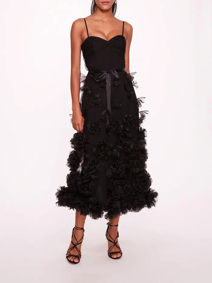 Marchesa Marchesa Notte Tulle Rosette Midi Dress Black 8211 Women