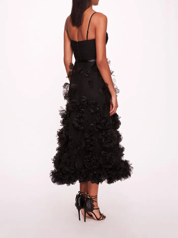 Marchesa Marchesa Notte Tulle Rosette Midi Dress Black 8211 Women