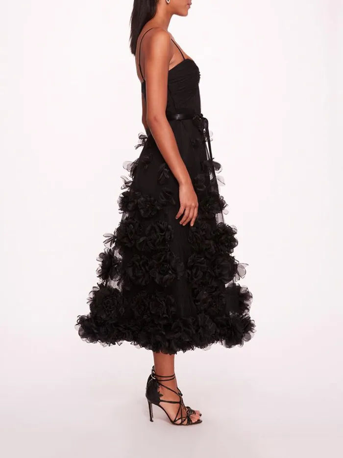 Marchesa Marchesa Notte Tulle Rosette Midi Dress Black 8211 Women