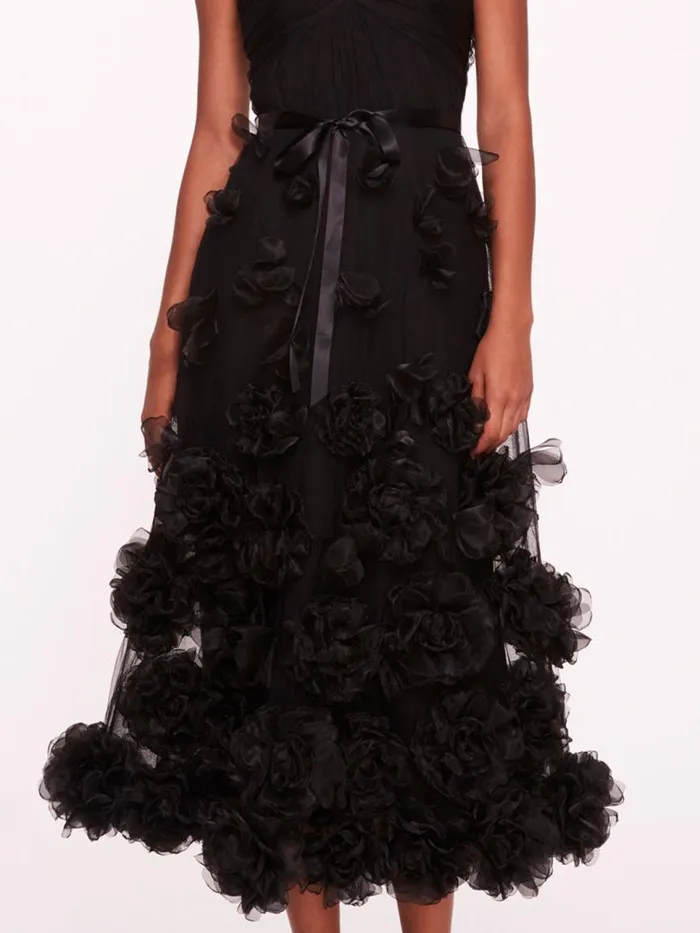 Marchesa Marchesa Notte Tulle Rosette Midi Dress Black 8211 Women