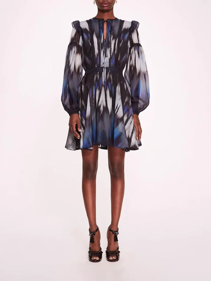 Marchesa Marchesa Rosa Abstract Viscose Mini Dress Blue Multi 8211 Women