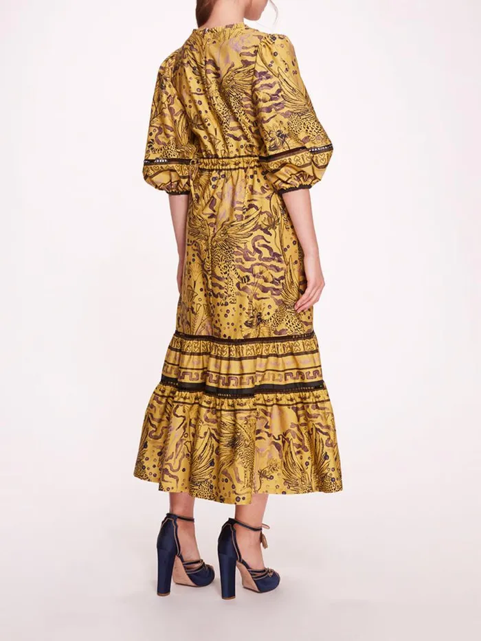 Marchesa Marchesa Rosa Flying Cheetah Tiered Midi Dress Yellow Multi 8211 Women
