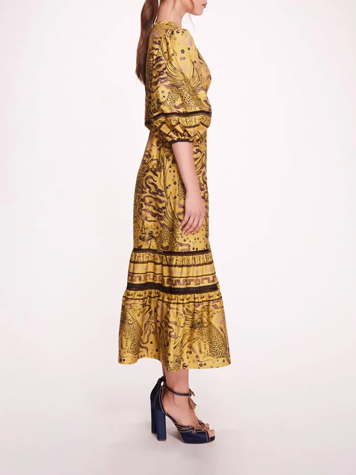 Marchesa Marchesa Rosa Flying Cheetah Tiered Midi Dress Yellow Multi 8211 Women