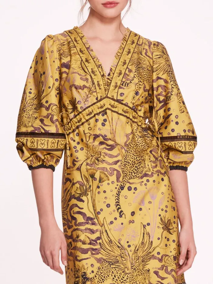 Marchesa Marchesa Rosa Flying Cheetah Tiered Midi Dress Yellow Multi 8211 Women
