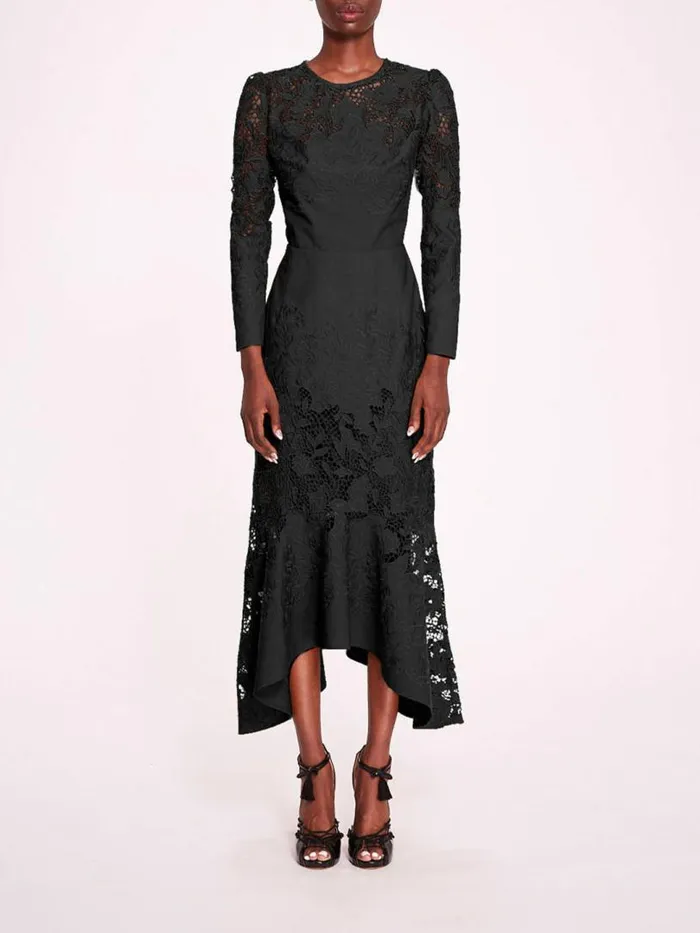 Marchesa Marchesa Rosa Linen Lace Maxi Dress Black 8211 Women