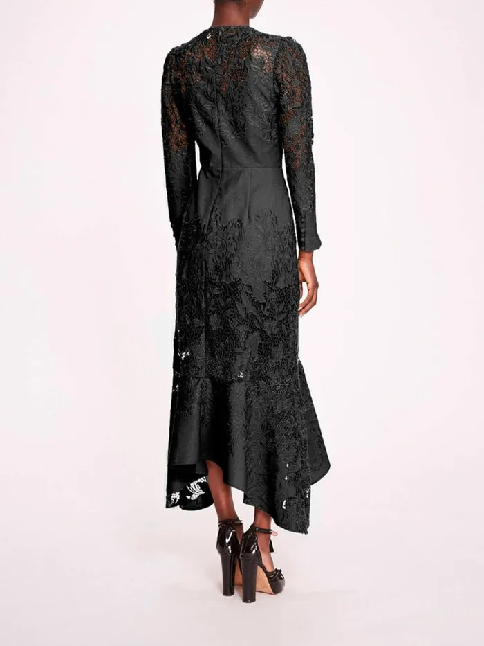 Marchesa Marchesa Rosa Linen Lace Maxi Dress Black 8211 Women