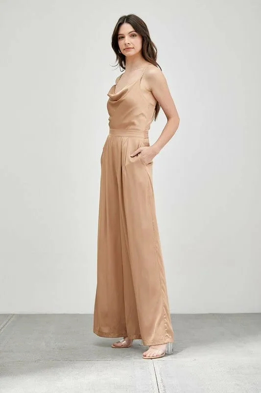 Marta Cowl Neck Jumpsuit Taupe Jumpsuits and Rompers Petal and Pup Women