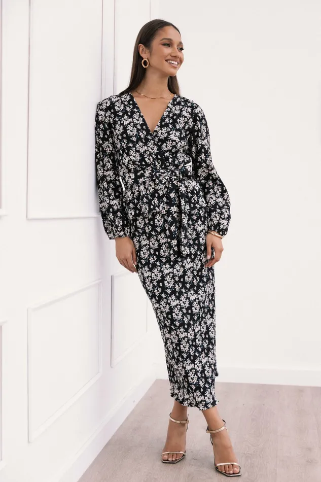 Matching Sets Minelli Pleat Midi Skirt BlackWhite Floral Petal and Pup Women