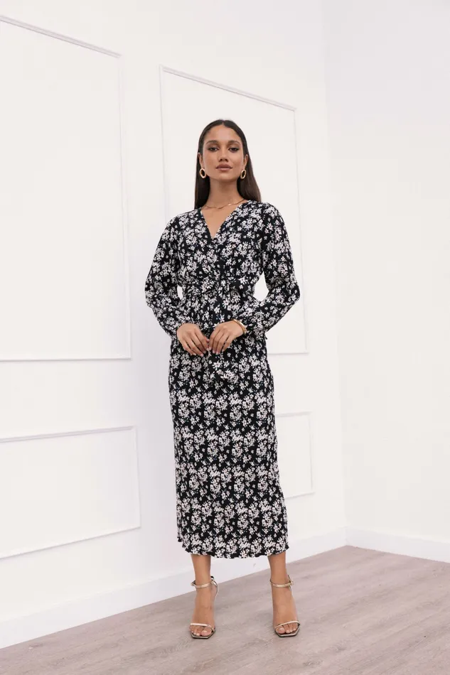 Matching Sets Minelli Pleat Midi Skirt BlackWhite Floral Petal and Pup Women