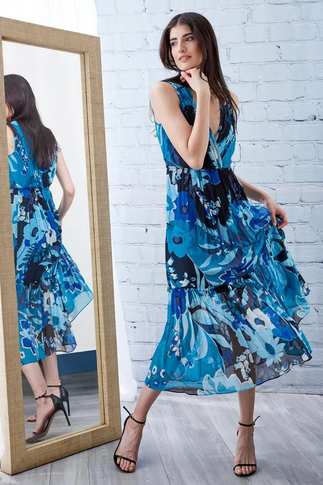 Maxi Dresses Women Elie Tahari Nouveau Silk Maxi Dress TEAL MULTI