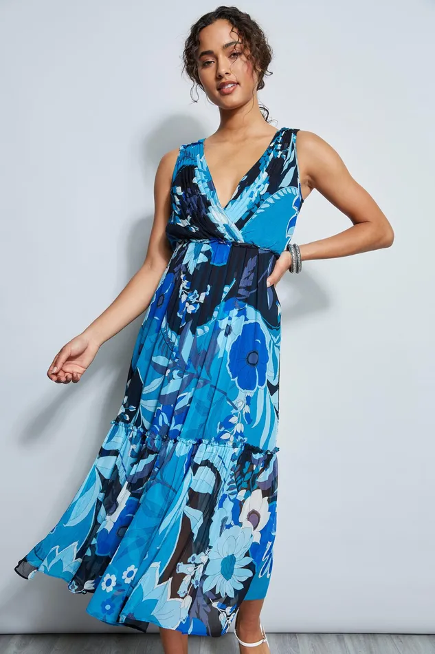 Maxi Dresses Women Elie Tahari Nouveau Silk Maxi Dress TEAL MULTI