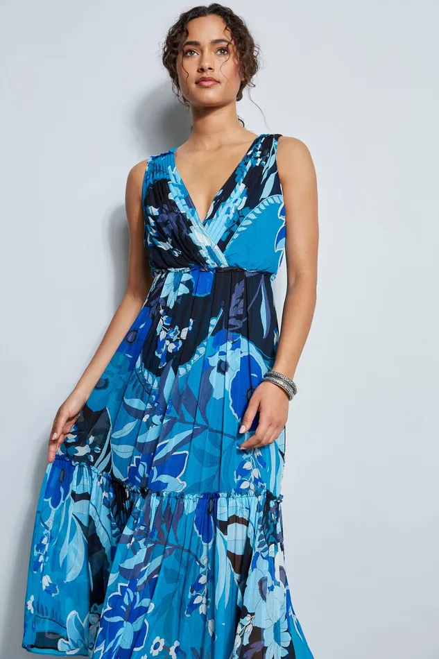Maxi Dresses Women Elie Tahari Nouveau Silk Maxi Dress TEAL MULTI