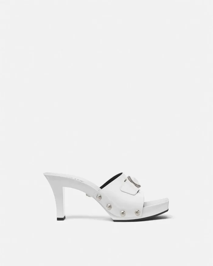 Medusa Buckle Patent Clogs 60 Mm White Women Versace Sandals