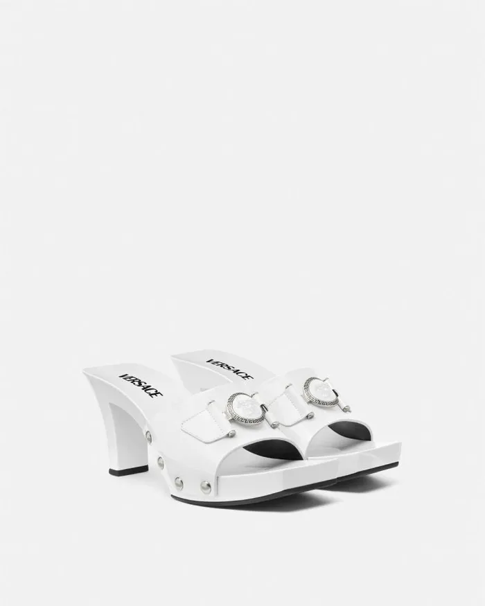 Medusa Buckle Patent Clogs 60 Mm White Women Versace Sandals